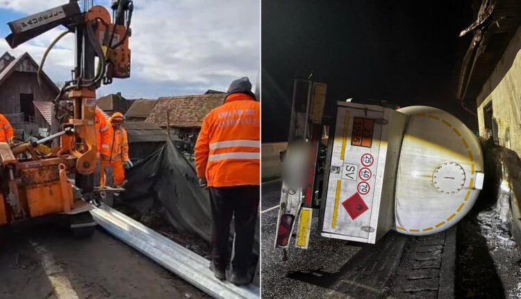 Refacerea parapetului de siguranță de pe DN1 la Scoreiu după accidentul cu autocisterna